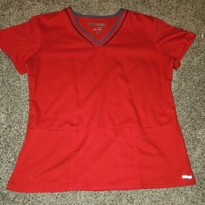 Red V-Neck Scrub Top